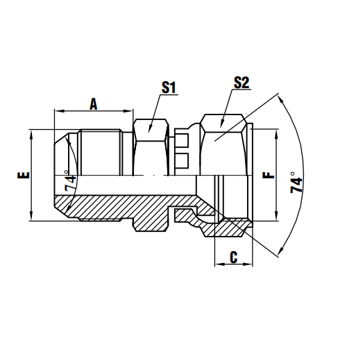 JIC-Stecker 74°-Kegel/JIC-Buchse 74°-Sitz